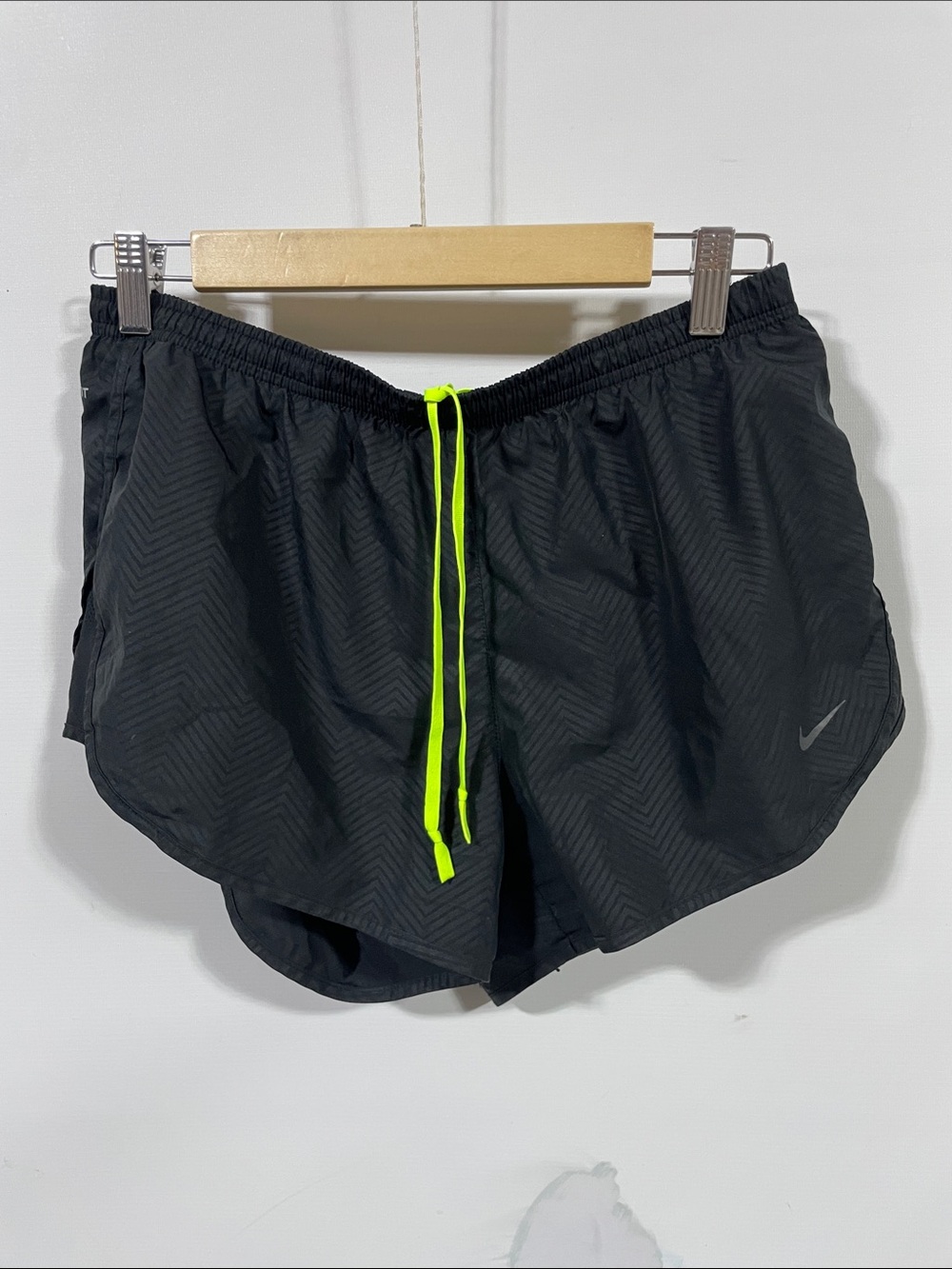 Nike Women’s Black Athletic Shorts with Neon Yellow Drawstring